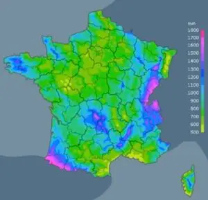 Carte de la pluviométrie annuelle en France